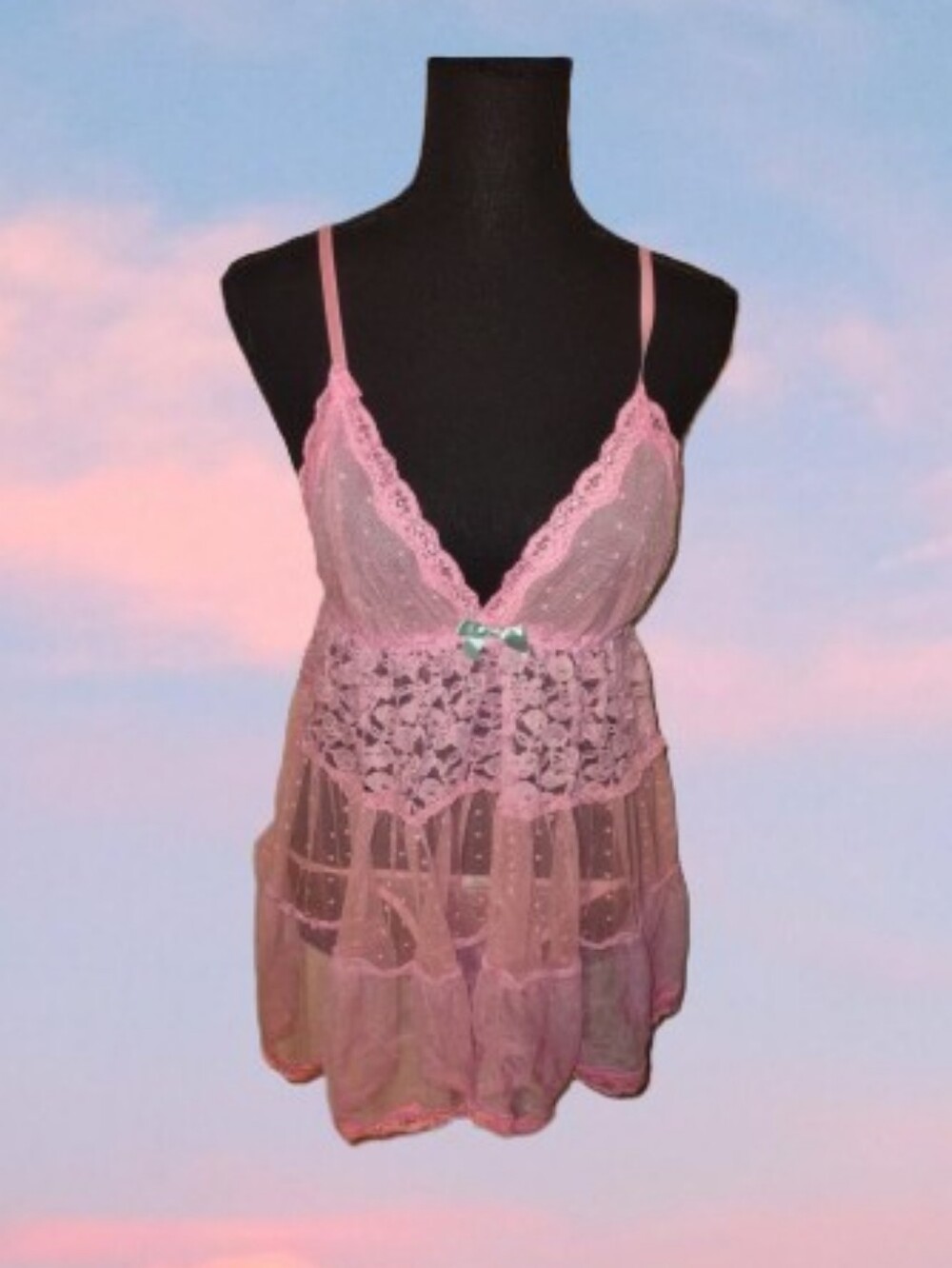 Bubblegum Pink Polka Dot Lace Babydoll